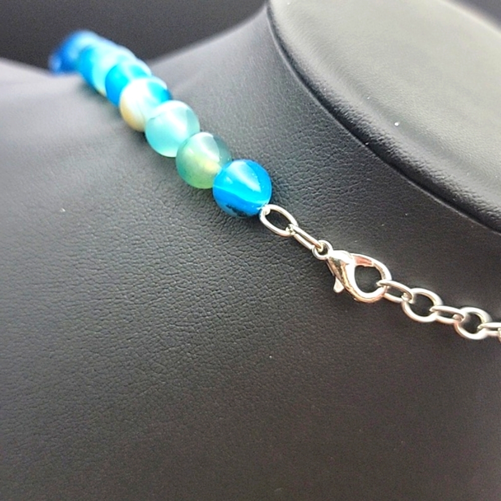 Untreated 495 Cts Natural Turquoise & Onyx Beaded Gemstone Necklace Unisex #1 - Picture 9 of 10